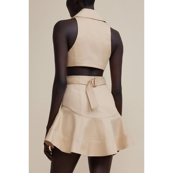 Acler Cut-Out Trench 100% Cotton Mini V-Neck Dress Beige AU 8 US 4 - Picture 3 of 11